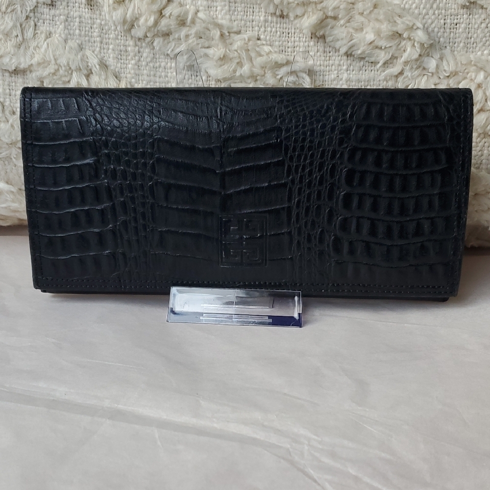 Givenchy Black Leather Kisslock Wallet with Gold Accents